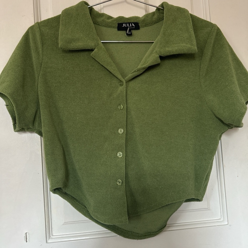 Julia Sage Green Button-Up Crop Top